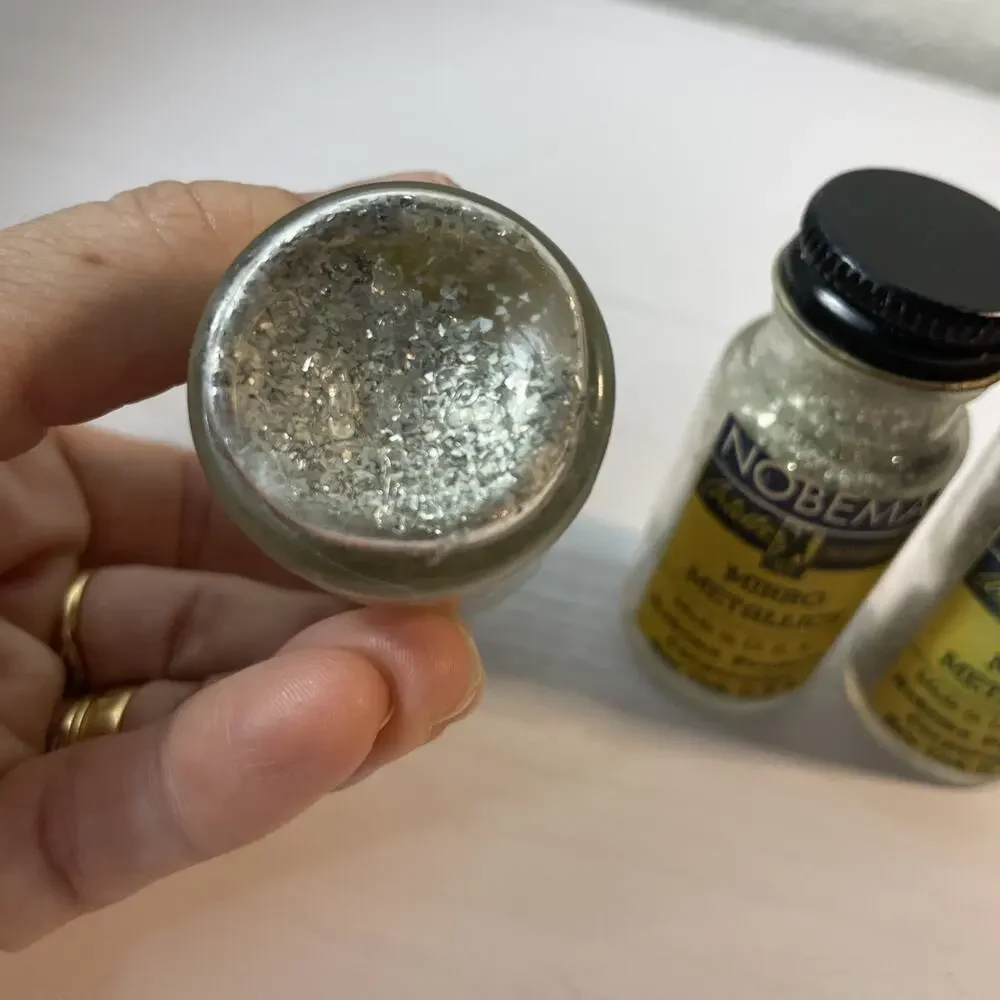 RARE Vintage 1940s Nobema Mirro Metallics Glass Glitter Flakes Jars Lot of 3